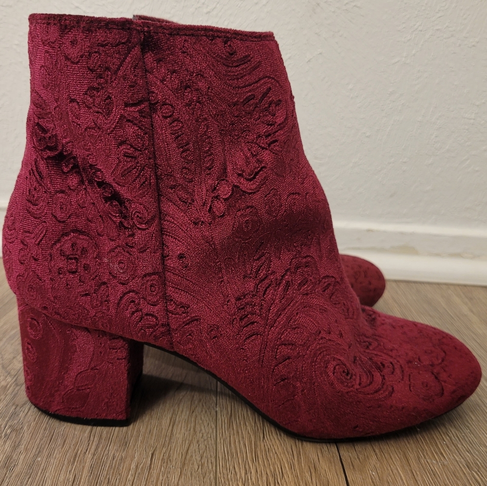 Red Suede floral patterned bootie